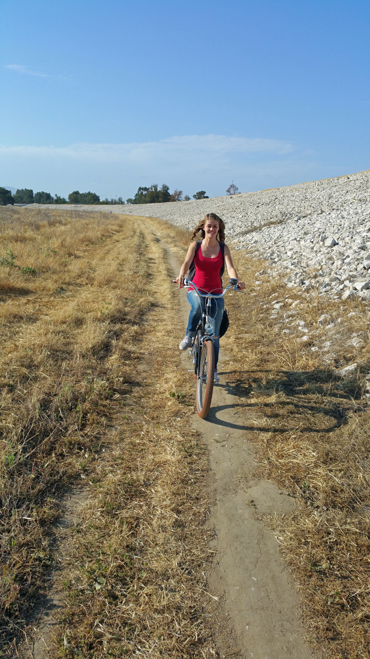 biking dutch bike down a pretty path