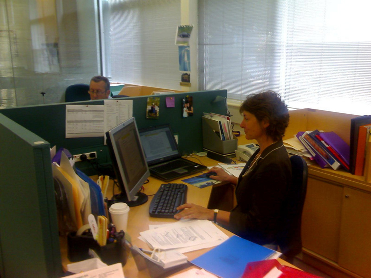 sitting in an office